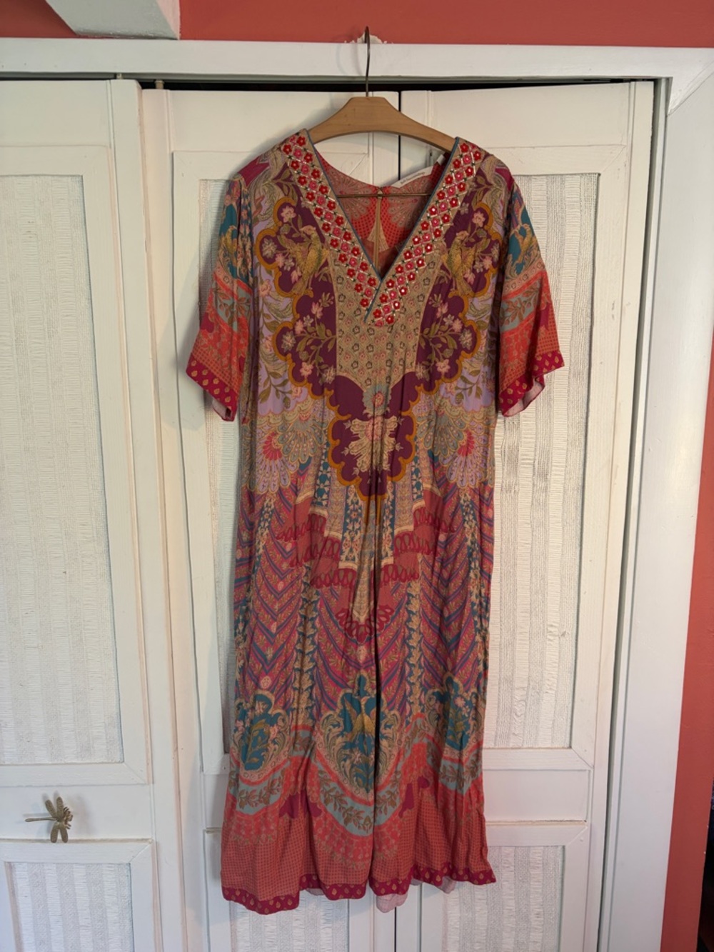 Soft Surroundings Parasol Midi Maxi Kaftan Dress Size Large Embroidered - Picture 2 of 7